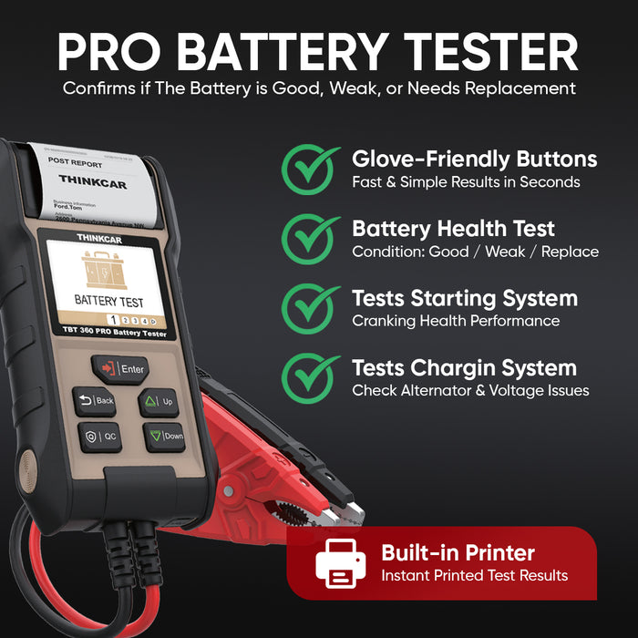 Thinkcar TBT 360 PRO Automotive Battery Tester & Charging System Analyzer - 12V Battery Diagnostic Tool