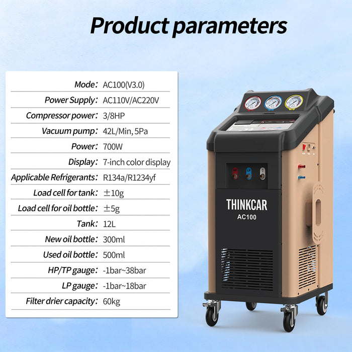 Thinkcar AC100 V3.0 Automatic A/C Refrigerant Recovery & Recharge Machine