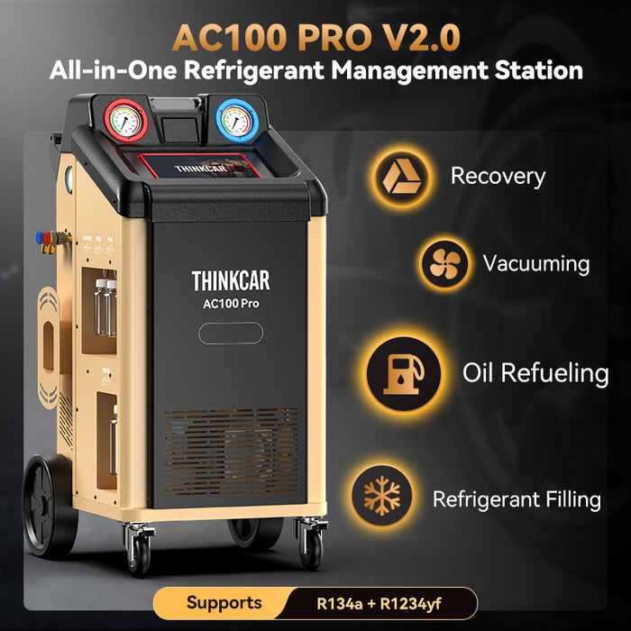 Thinkcar AC100 Pro V2.0 A/C Service Machine - R134a & R1234yf Recovery, Recycling & Recharge Station, 110V