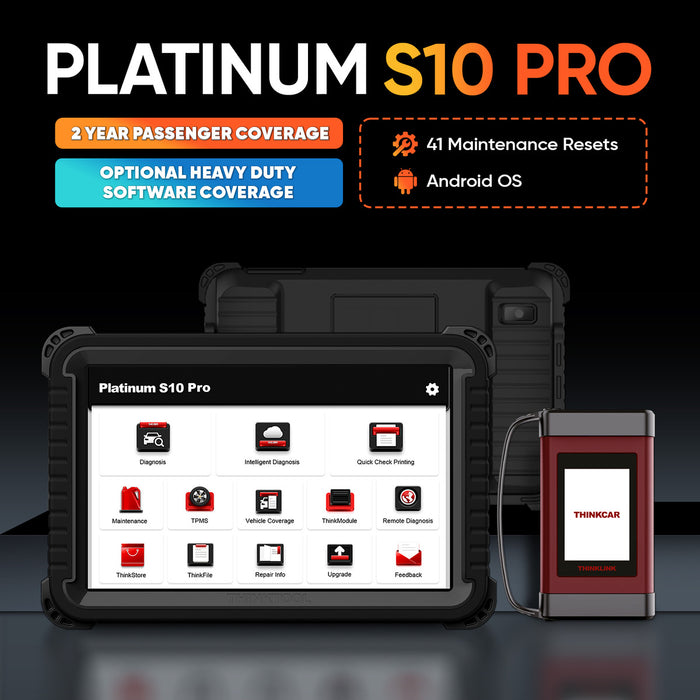 Thinkcar Platinum S10 PRO 10-Inch Professional Diagnostic Tablet - Bi-Directional OBD2 Scanner for Passenger & Heavy Duty Trucks