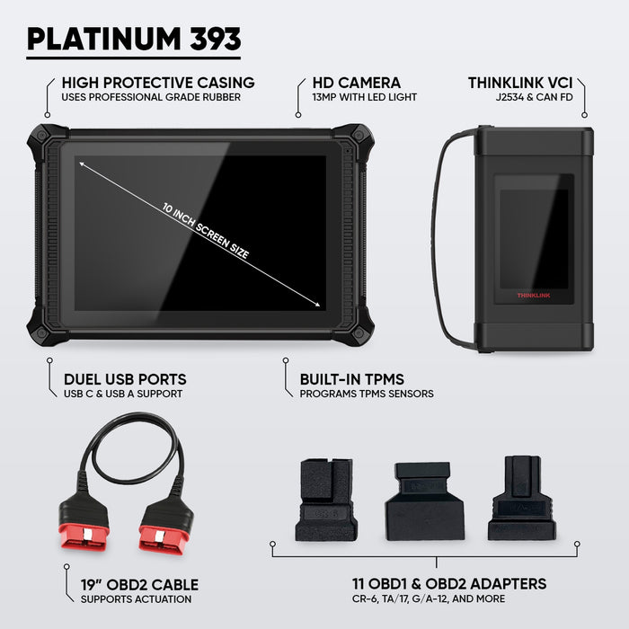 PLATINUM 393 - 10" Full System Professional Car Diagnostic Scanner with 41 Maintenance Reset Functions