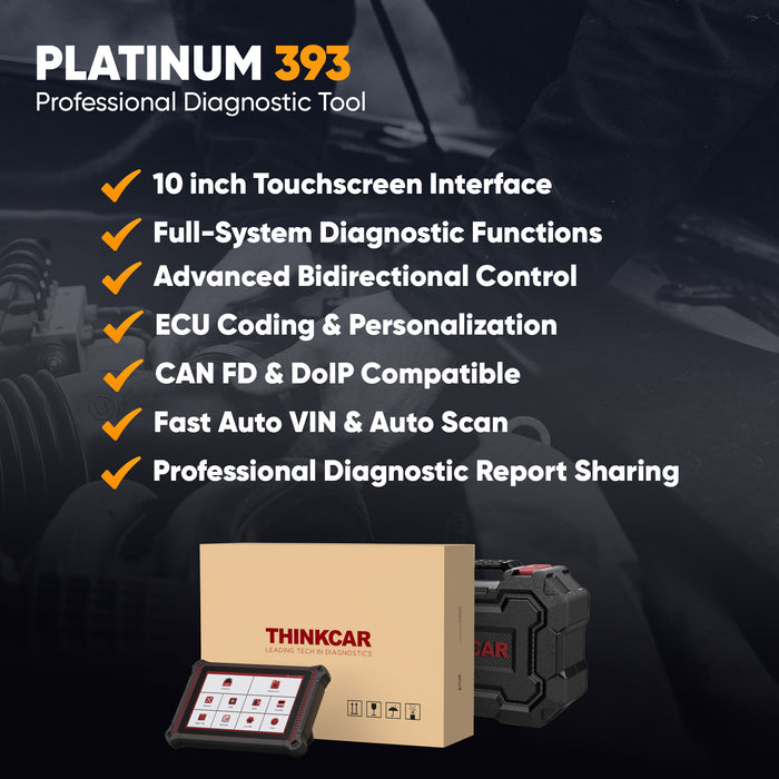 Thinkcar Platinum 393 10-Inch Automotive Diagnostic Scanner - Full System OBD2 Scan Tool with Active Test Functions