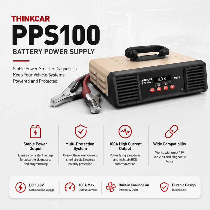 Thinkcar PPS100 Professional 100A Battery Charger & Power Supply - 12V Battery Support for Diagnostics & Programming