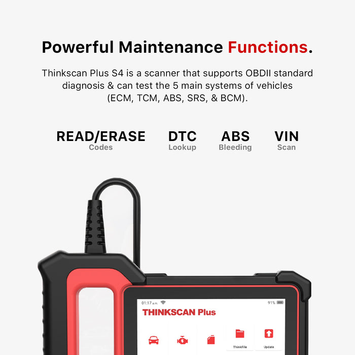 Thinkcar THINKSCAN PLUS S4 5-Inch Touchscreen OBD2 Car Diagnostic Scanner Tool with 5 Systems Reset Functions