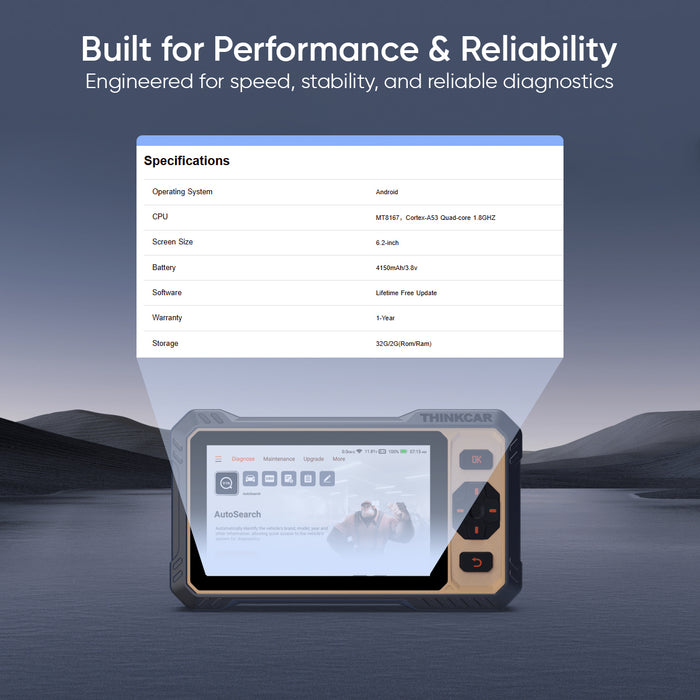 Thinkcar Thinktool READER 8 Full System OBD2 Scanner with CAN FD, 15 Maintenance Resets & Lifetime Free Updates - 6-Inch Touchscreen