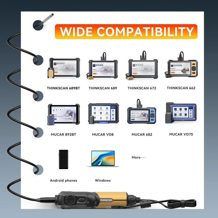 Thinkcar ES102 USB Endoscope - 5.5mm HD Automotive Inspection Camera with 6 LED Lights & 35" Flexible Probe