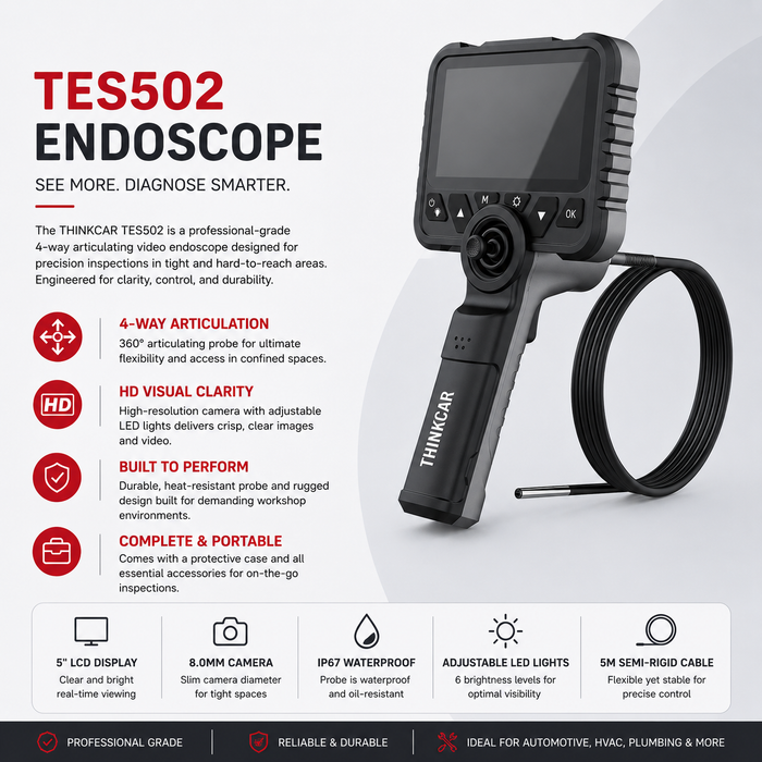 Thinkcar TES502 4-Way Articulating Video Endoscope - 5" HD Inspection Camera