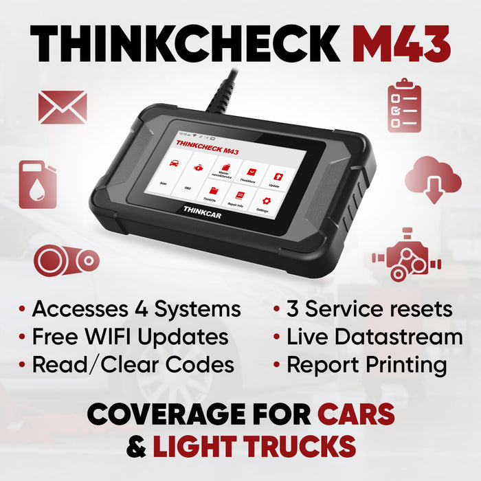 THINKCHECK M43 - 5" OBD2 Scanner Vehicle Diagnostic Car Code Reader ABS, SRS, ECM, TCM