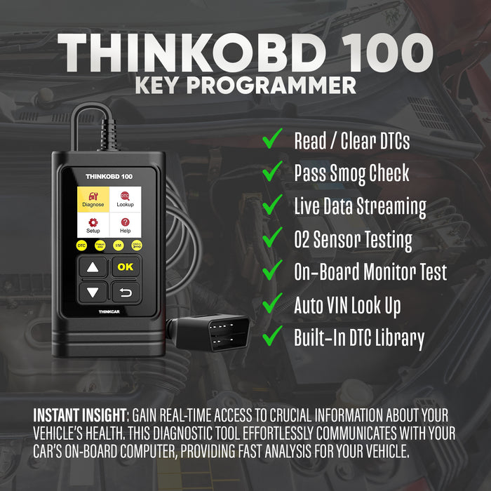THINKOBD 100 - Lector de códigos de falla del motor del escáner OBD2 con funciones OBD2 completas 