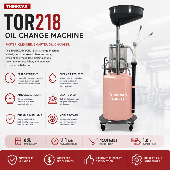 Thinkcar TOR218 Waste Oil Recovery Machine - Pneumatic Oil Drain & Extractor, 70L Tank