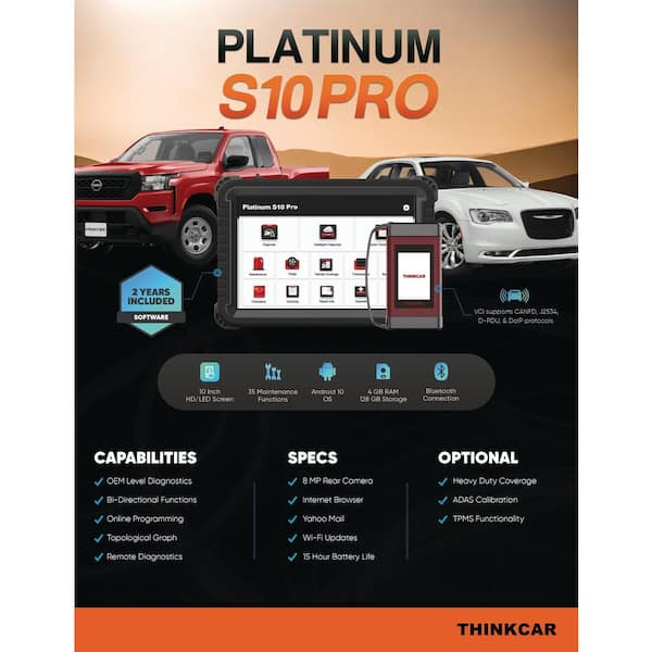 PLATINUM S10 PRO - Herramienta profesional de escáner de diagnóstico de vehículos OBD2 Lector de códigos de automóvil y diagnóstico automático