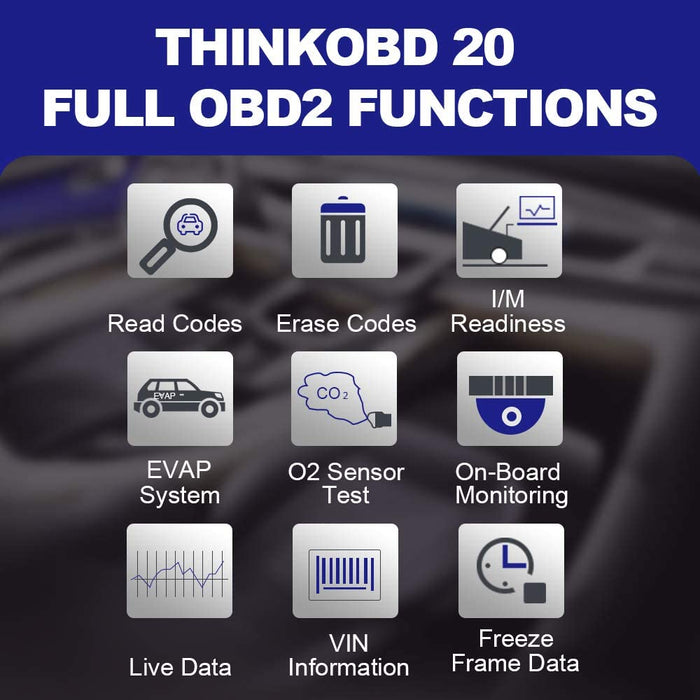 THINKOBD 20: lector de códigos automotrices, escáner OBD2, verificación de luz del motor, escáner de emisiones, transmisión de datos en vivo, verificación de smog 