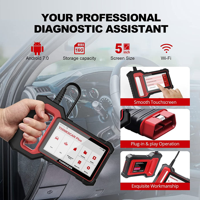 THINKSCAN PLUS S2 - OBD2 Car Diagnostic Scanner with 3 System Reset Functions Check Engine/ABS/SRS Code Readers Diagnostic Tool