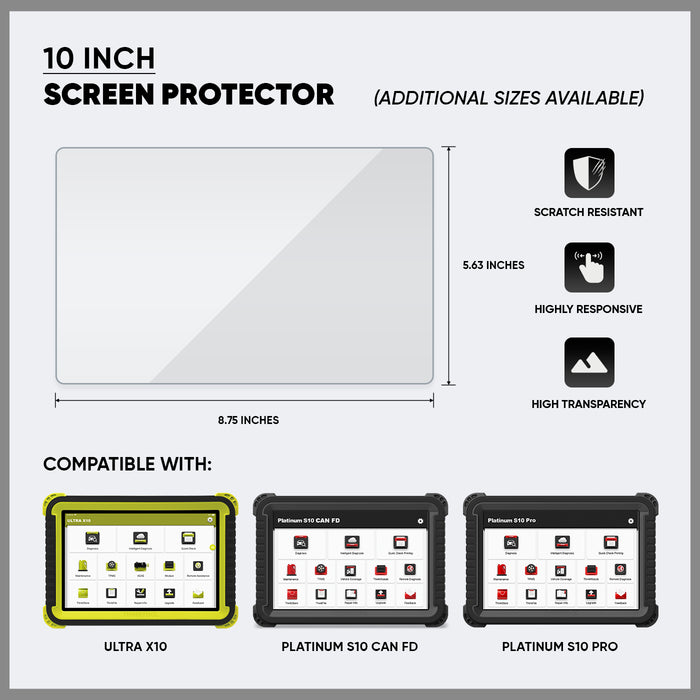 10" inch Screen Protector for Vehicle Diagnostic Scanner Thinkcar PLATINUM S10 CAN FD, S10 PRO, ULTRA X10 (1 Qty)