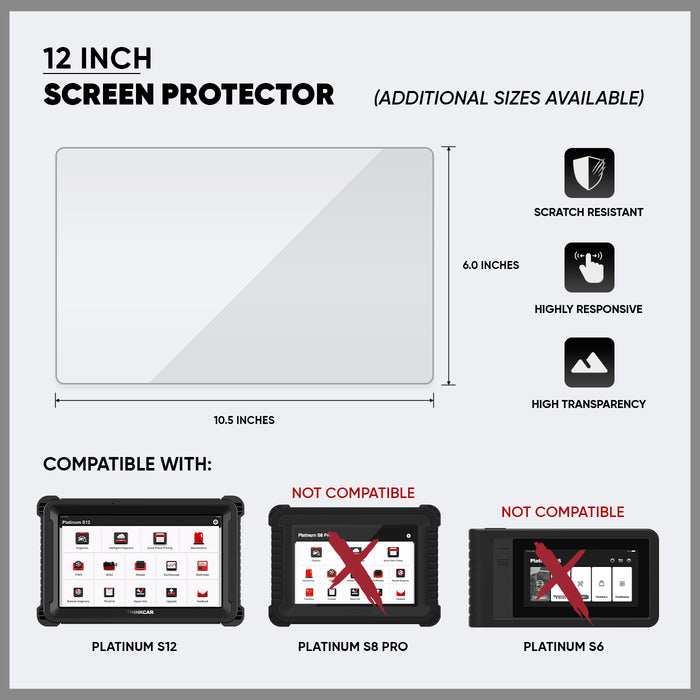 12" inch Screen Protector for Vehicle Diagnostic Scanner Thinkcar PLATINUM S12 (1 Qty)
