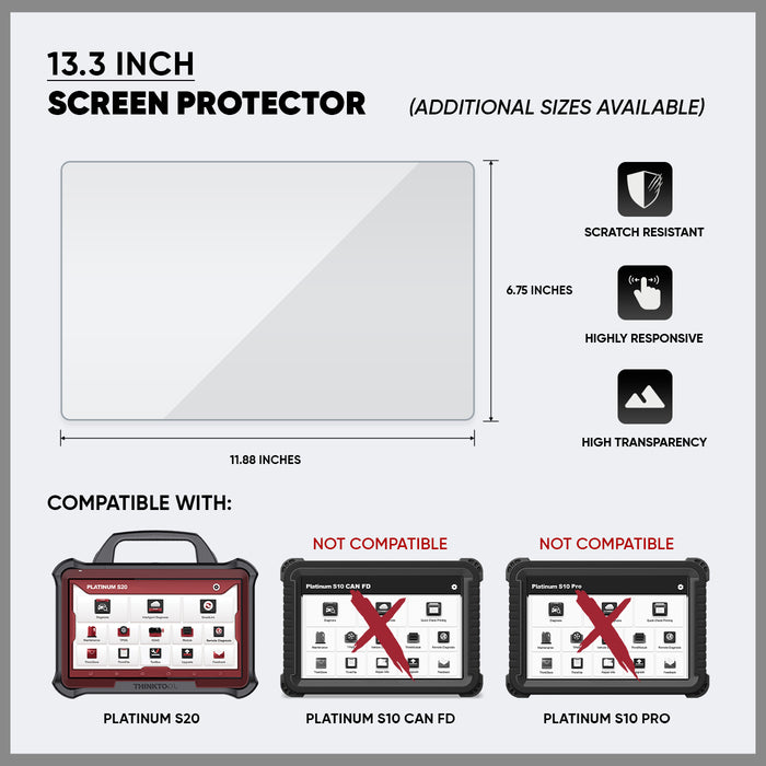 13.3" inch Screen Protector for Vehicle Diagnostic Scanner Thinkcar PLATINUM S20 (1 Qty)