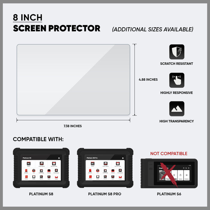 Protector de pantalla de 8" pulgadas para escáner de diagnóstico de vehículos Thinkcar PLATINUM S8, S8 PRO (1 CANT.)