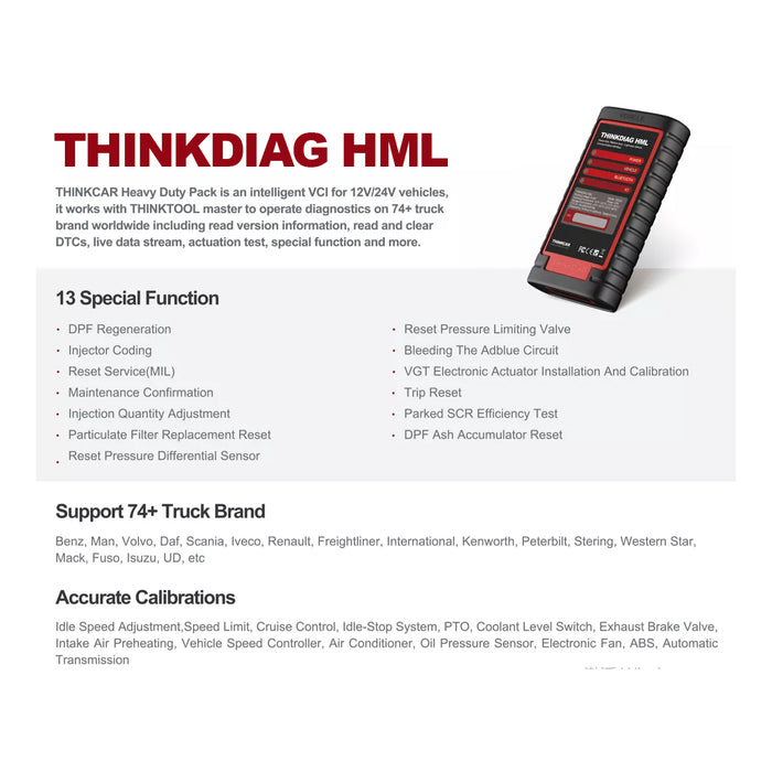 THINKDIAG HML - Sistema completo OBD2 Escáner Lector de códigos de automóvil Interfaz de adaptador para camiones pesados ​​Herramienta de diagnóstico de vehículos