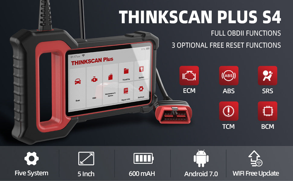 THINKSCAN PLUS S4 - 5" Touchscreen OBD2 Car Diagnostic Scanner Tool with 5 Systems Reset Functions