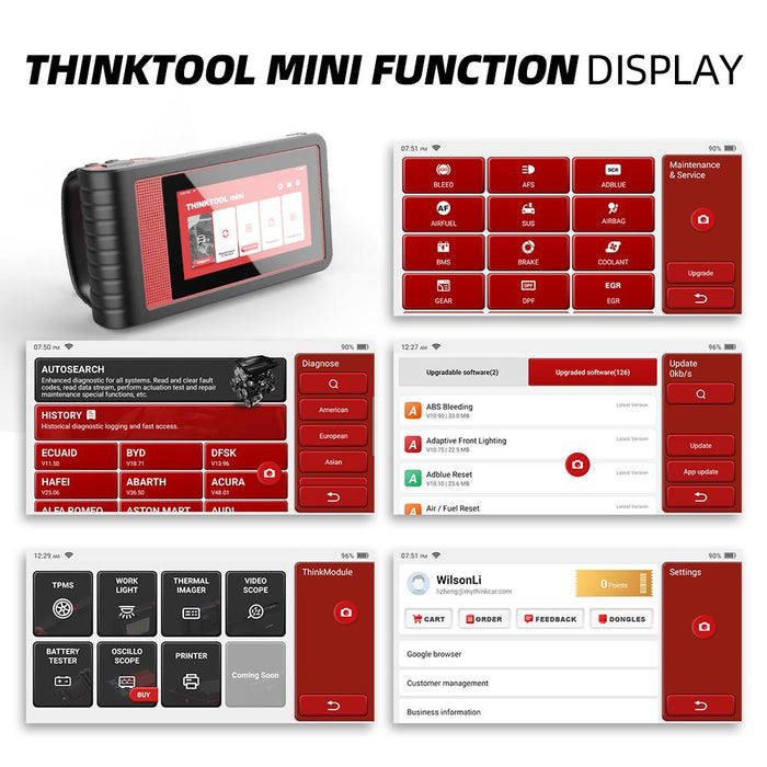 THINKTOOL MINI - 6" OBD2 Scanner, OE-Level Full System Car Diagnostic Tool with 28 Resets Bidirectional Scan Tool